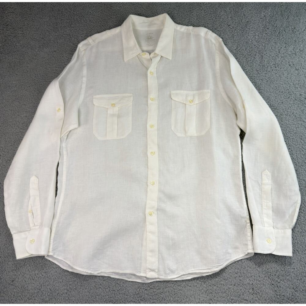 J Crew Shirt Mens Large White Baird Mcnutt Irish Linen Foldable Sleeves